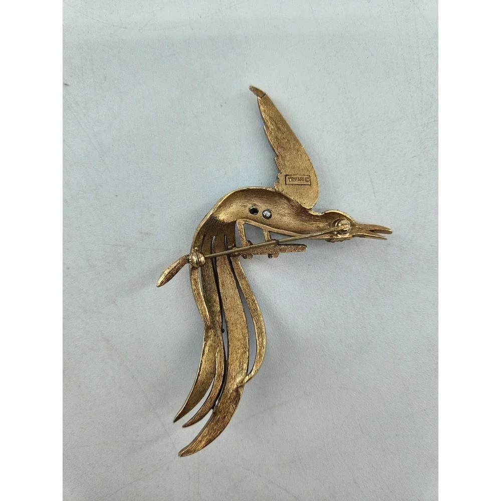 Trifari Birds‎ of Paradise Brooch & Earring Set Blue Green Enamel Rhinestone